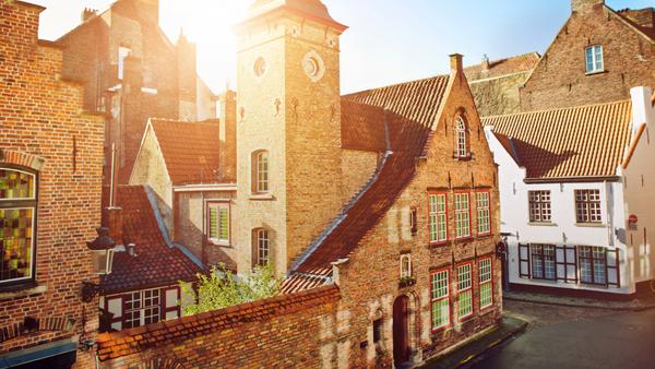 Belgium Bruges Building Street Sunrise